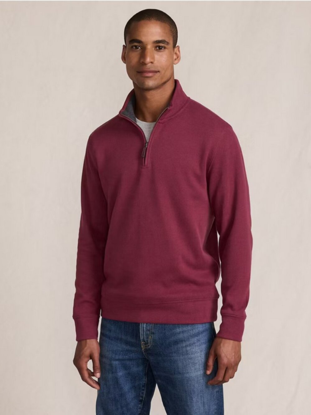 Lands End Bedford 1/4 Zip Pullover Sweater Mens Large Tall L/T Burgundy Red Rib